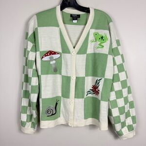 Thorn & Fable Cardigan XL Cottagecore Patchwork Green Cream Mushroom Floral